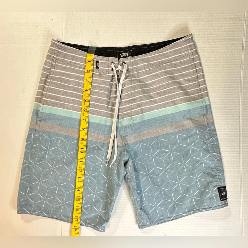 Vans Men’s Board Short Blue Gray Drawstring Logo‎ Beach Water Swim Wear Size 30